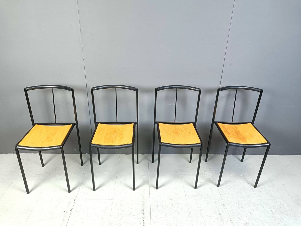 Set of Four Millepunte Chairs, black metal, light wood, by S. Calatroni, M. Peregalli, Italy, 1980s. - 264008