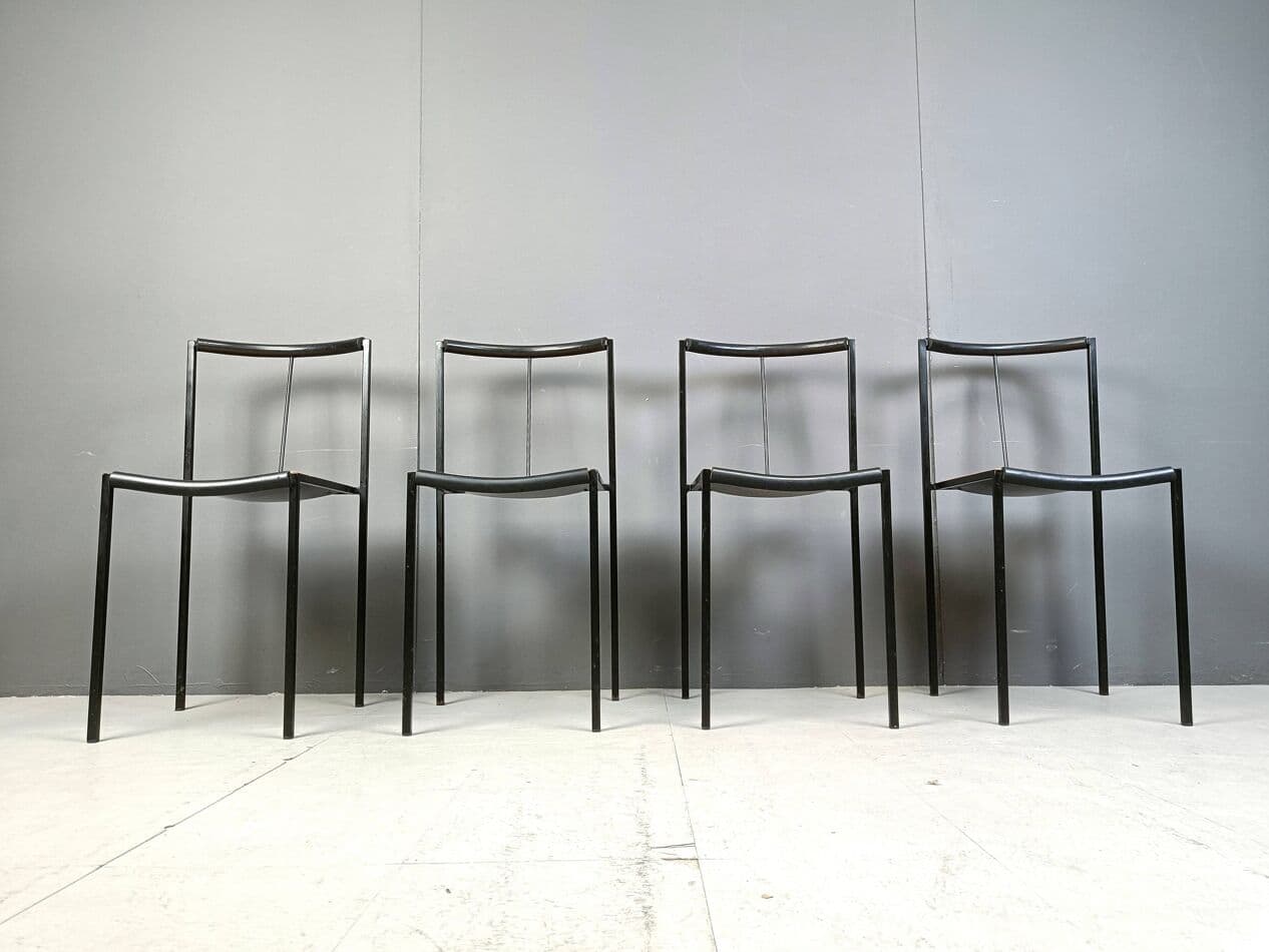 Set of Four Millepunte Chairs, black metal, light wood, by S. Calatroni, M. Peregalli, Italy, 1980s. - 264012
