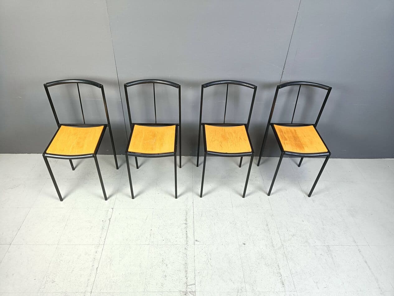 Set of Four Millepunte Chairs, black metal, light wood, by S. Calatroni, M. Peregalli, Italy, 1980s. - 264017