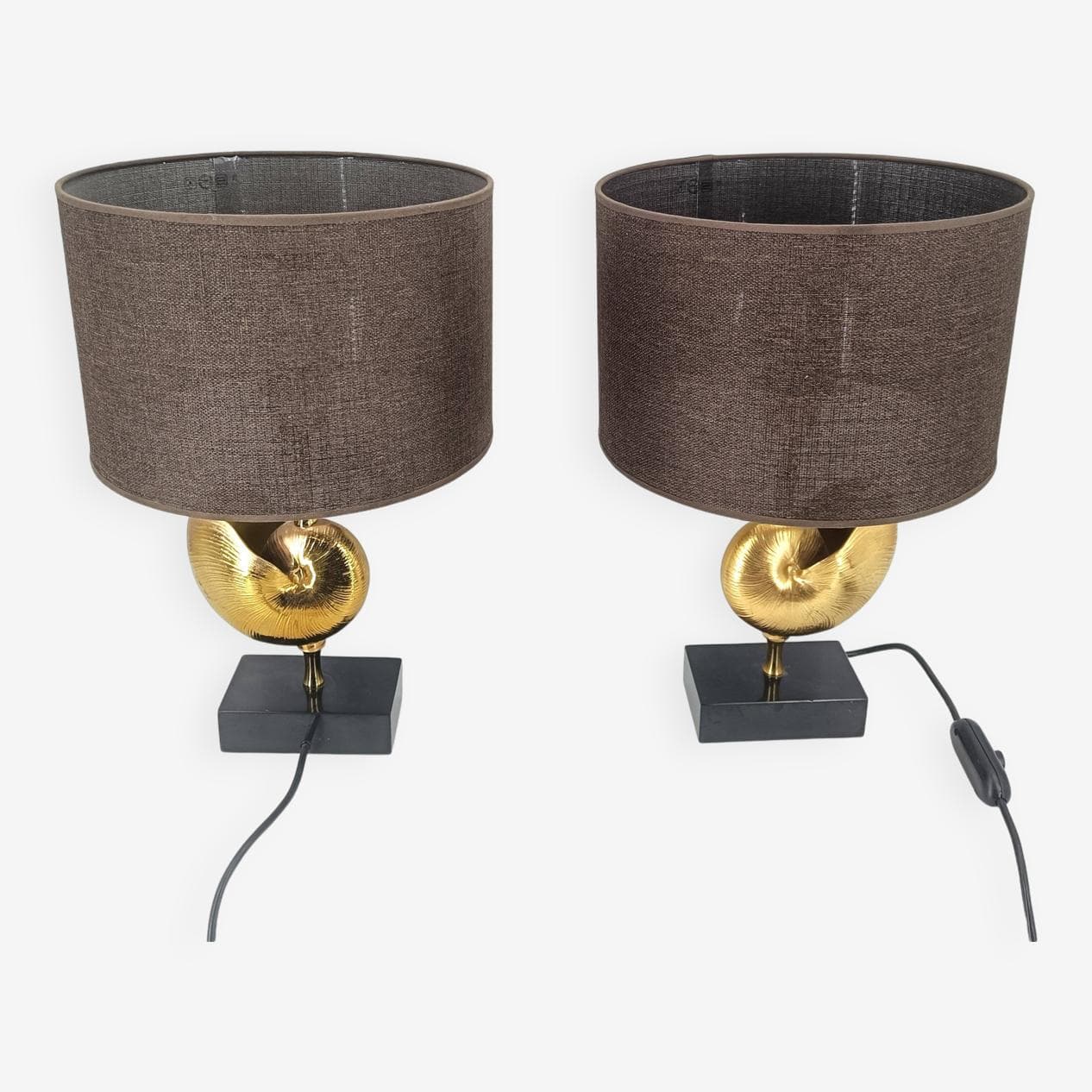 para lamp stołowych Nautilus, mosiądz złoty, Francja, lata 70. - 263977