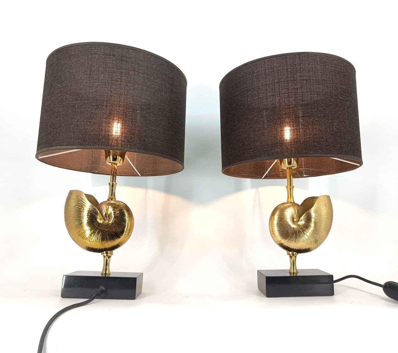 para lamp stołowych Nautilus, mosiądz złoty, Francja, lata 70. - 263985