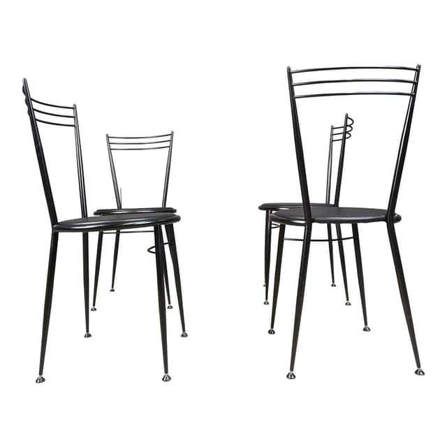 Set of dining chairs, black metal, black vegan leather, Italy, 1980s. - DIMENSION