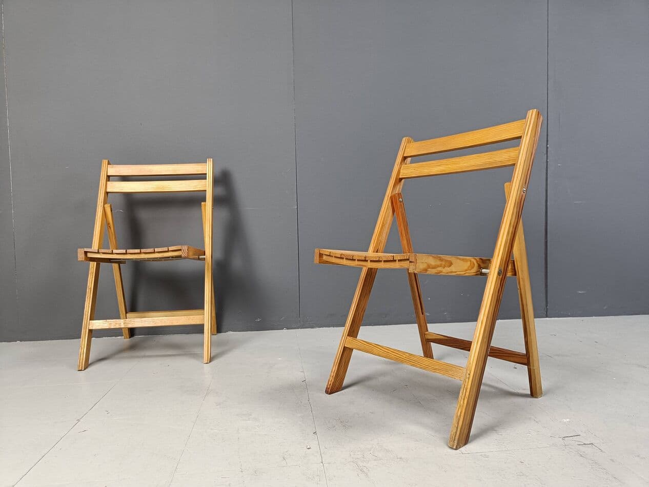 Set of Six Folding Chairs, brown wood, Romania, 1950s - 263941