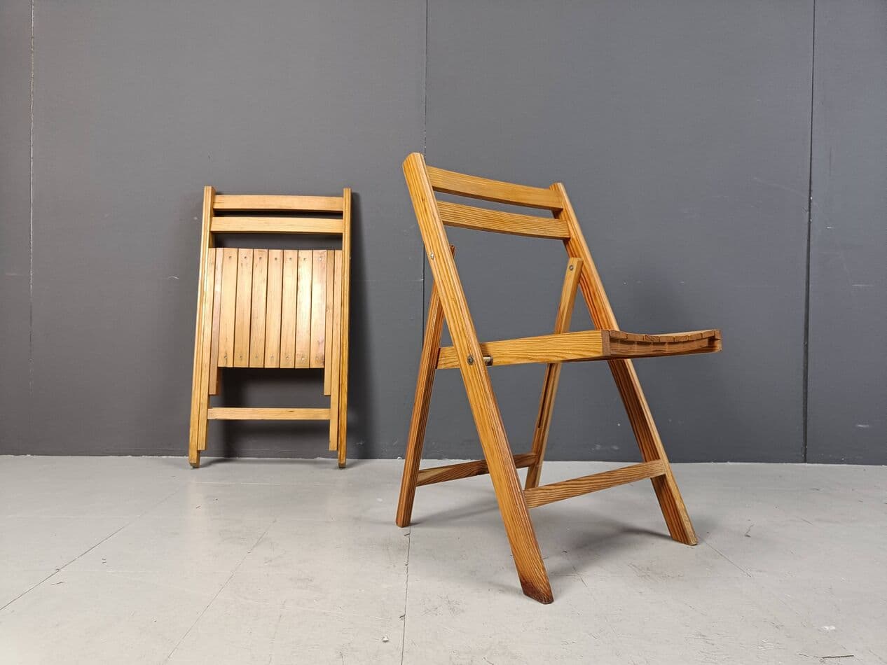 Set of Six Folding Chairs, brown wood, Romania, 1950s - 263934