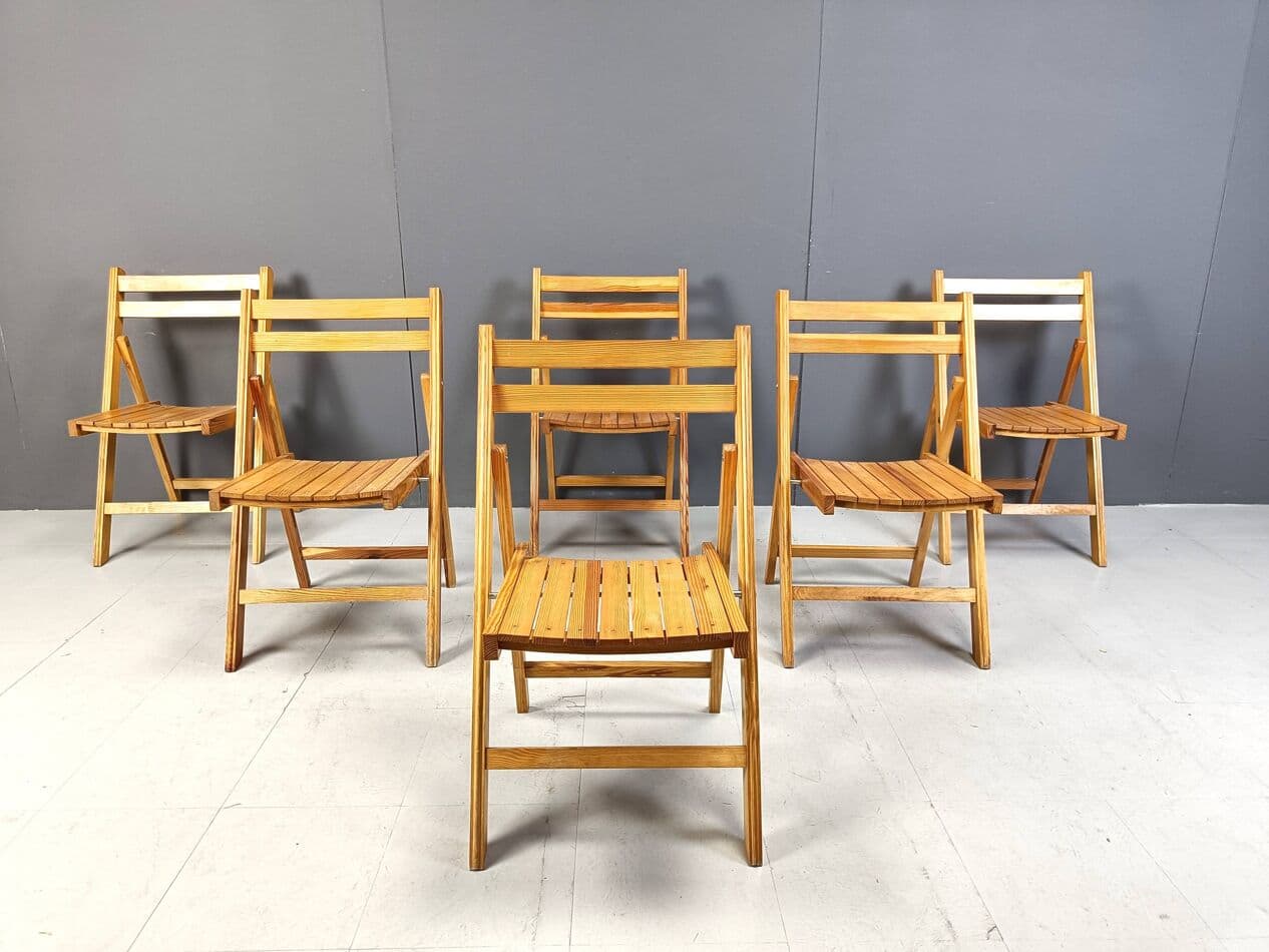 Set of Six Folding Chairs, brown wood, Romania, 1950s - 263937