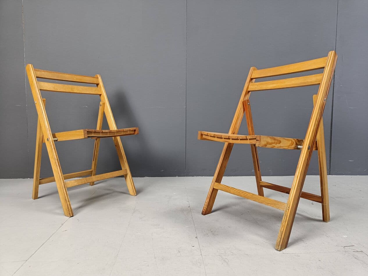 Set of Six Folding Chairs, brown wood, Romania, 1950s - 263942