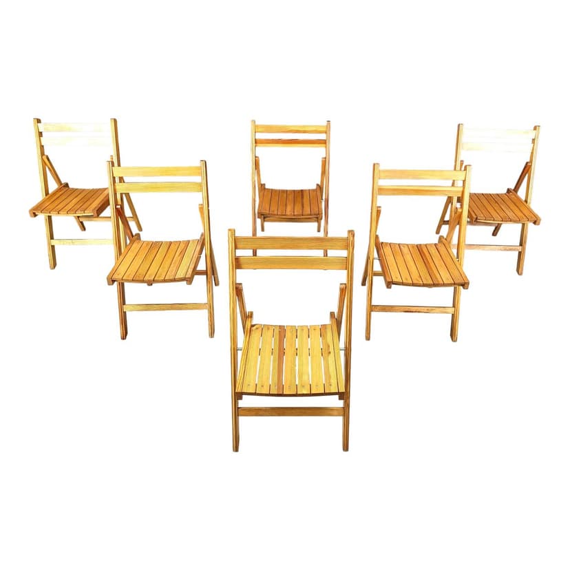 Zestaw sześciu krzeseł składanych, drewno brązowy, Rumunia, lata 50.