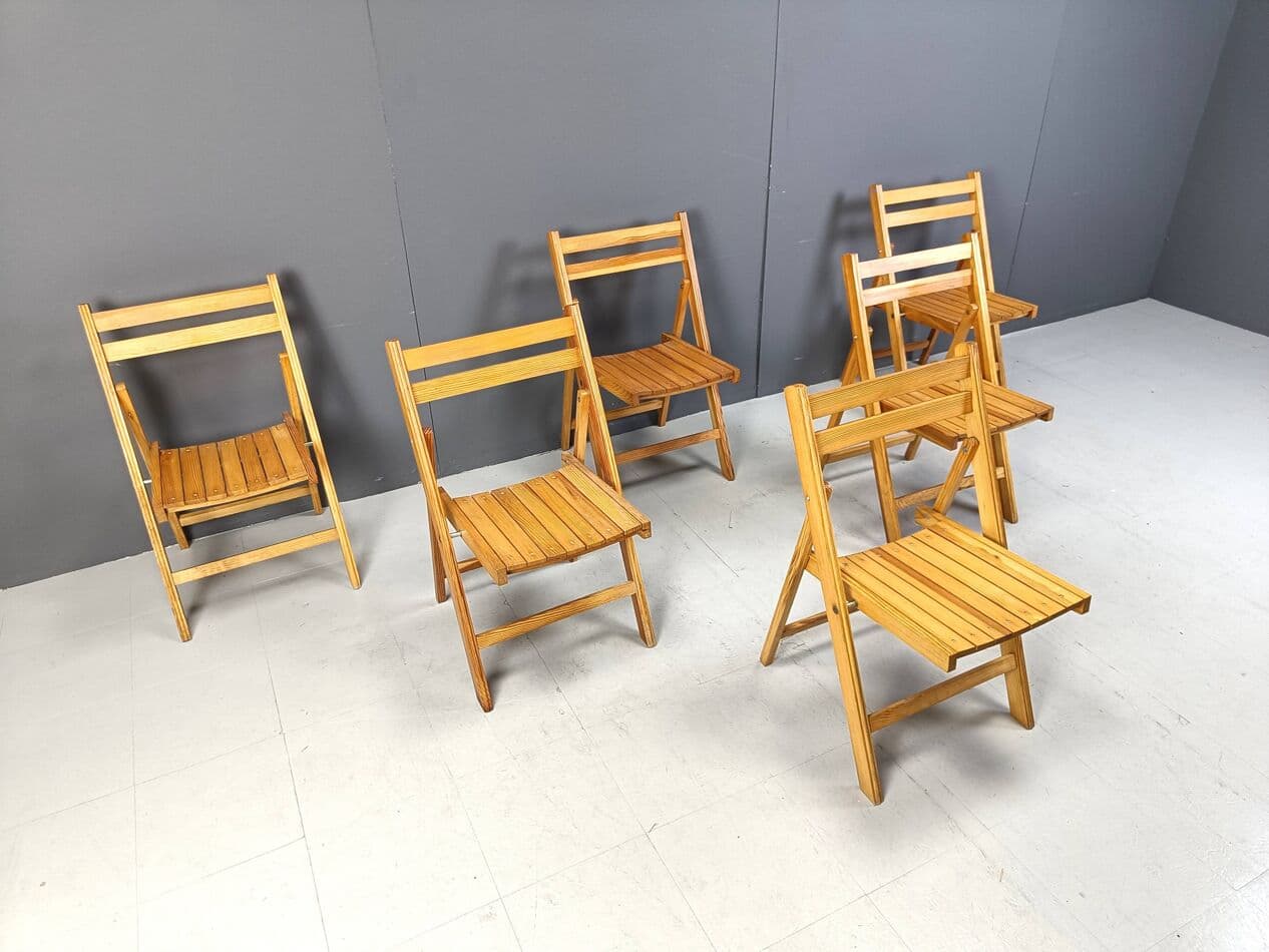 Set of Six Folding Chairs, brown wood, Romania, 1950s - 263940