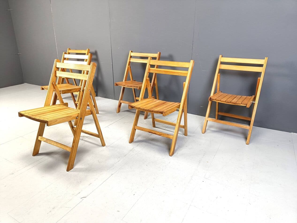 Set of Six Folding Chairs, brown wood, Romania, 1950s - 263939