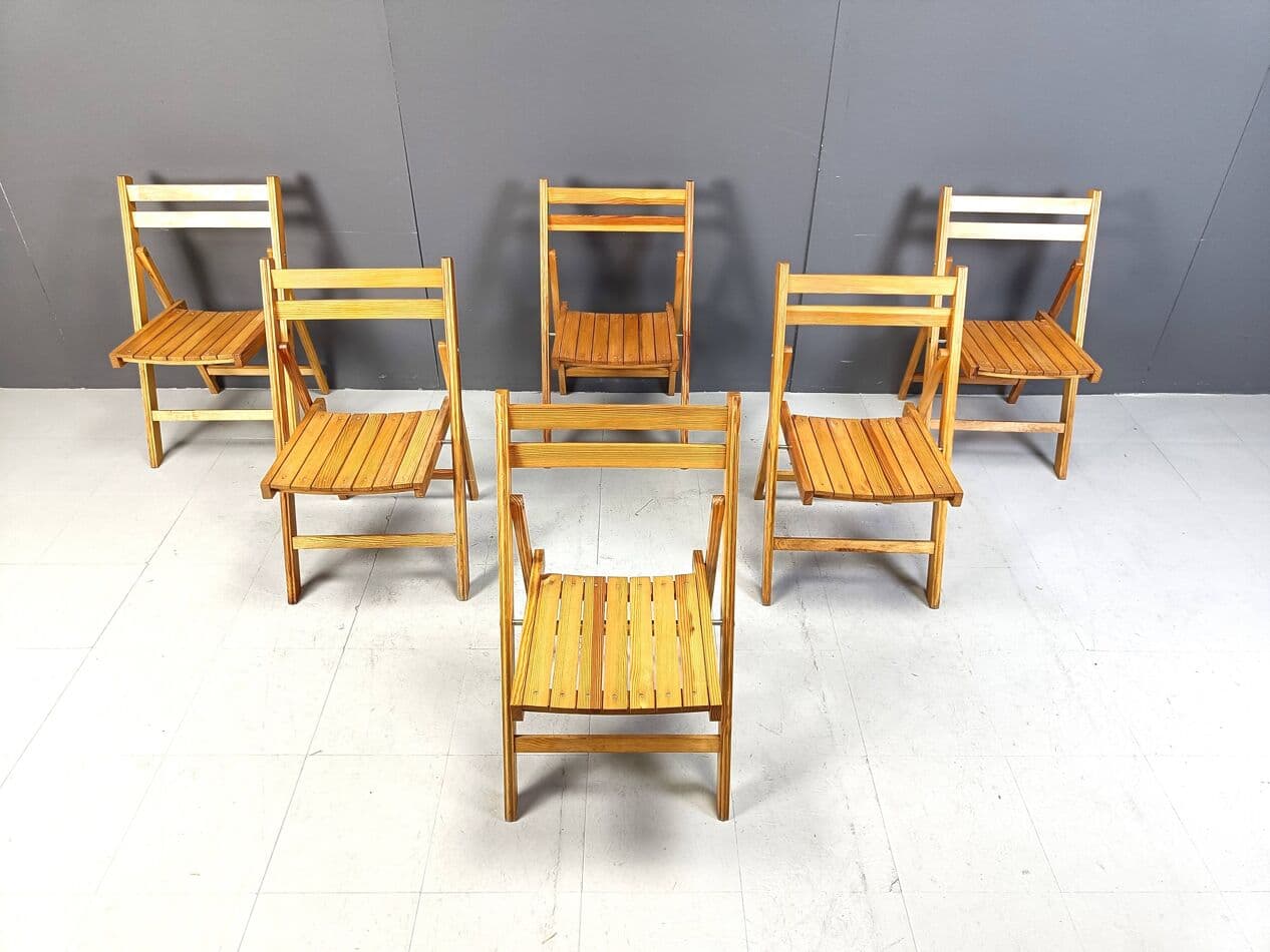 Set of Six Folding Chairs, brown wood, Romania, 1950s - 263933