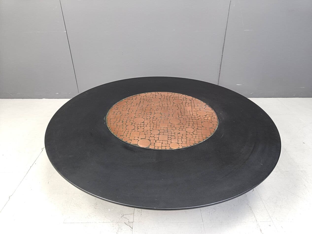 Coffee table, black, wood, copper, by H. Hirche, Rosenthal, Germany, 1970s. - 263914