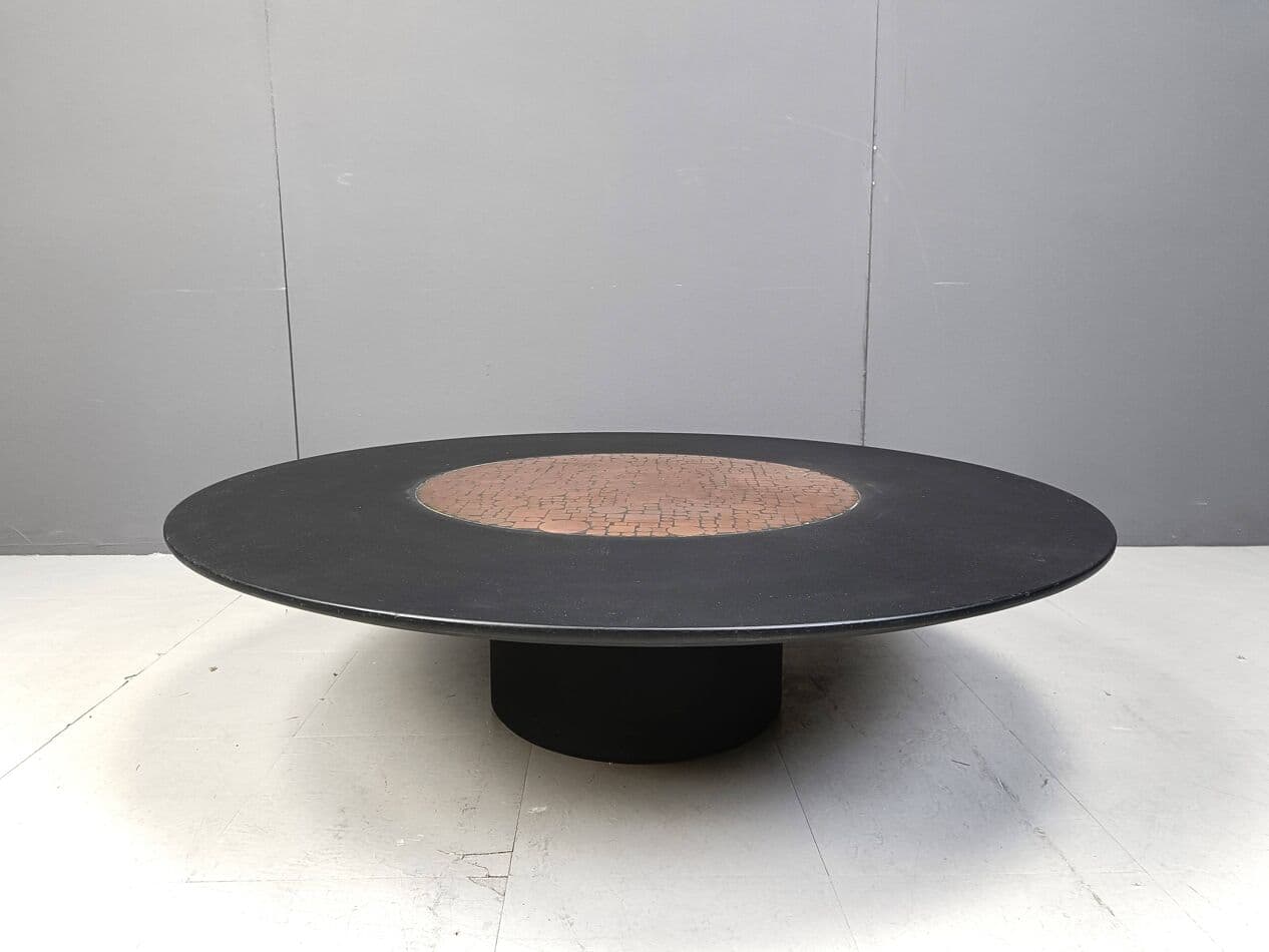 Coffee table, black, wood, copper, by H. Hirche, Rosenthal, Germany, 1970s. - 263916