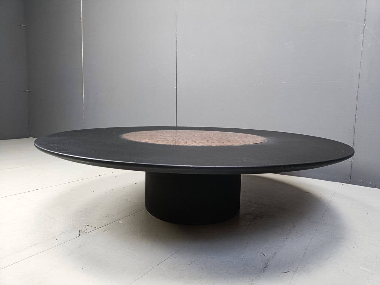 Coffee table, black, wood, copper, by H. Hirche, Rosenthal, Germany, 1970s. - 263920