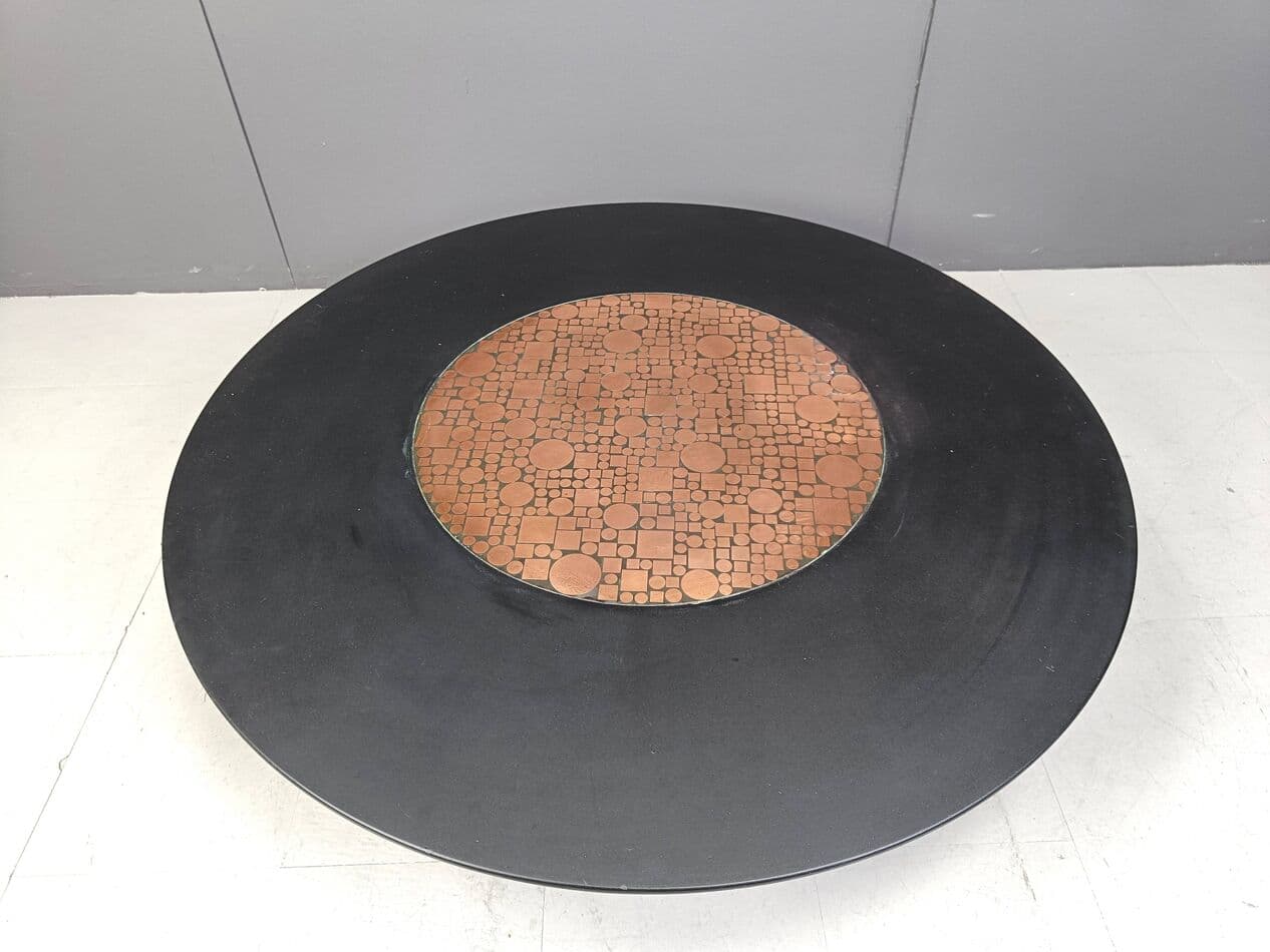 Coffee table, black, wood, copper, by H. Hirche, Rosenthal, Germany, 1970s. - 263921