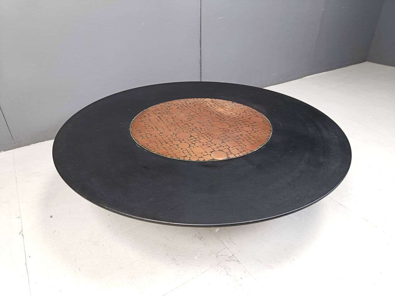 Coffee table, black, wood, copper, by H. Hirche, Rosenthal, Germany, 1970s. - 263918