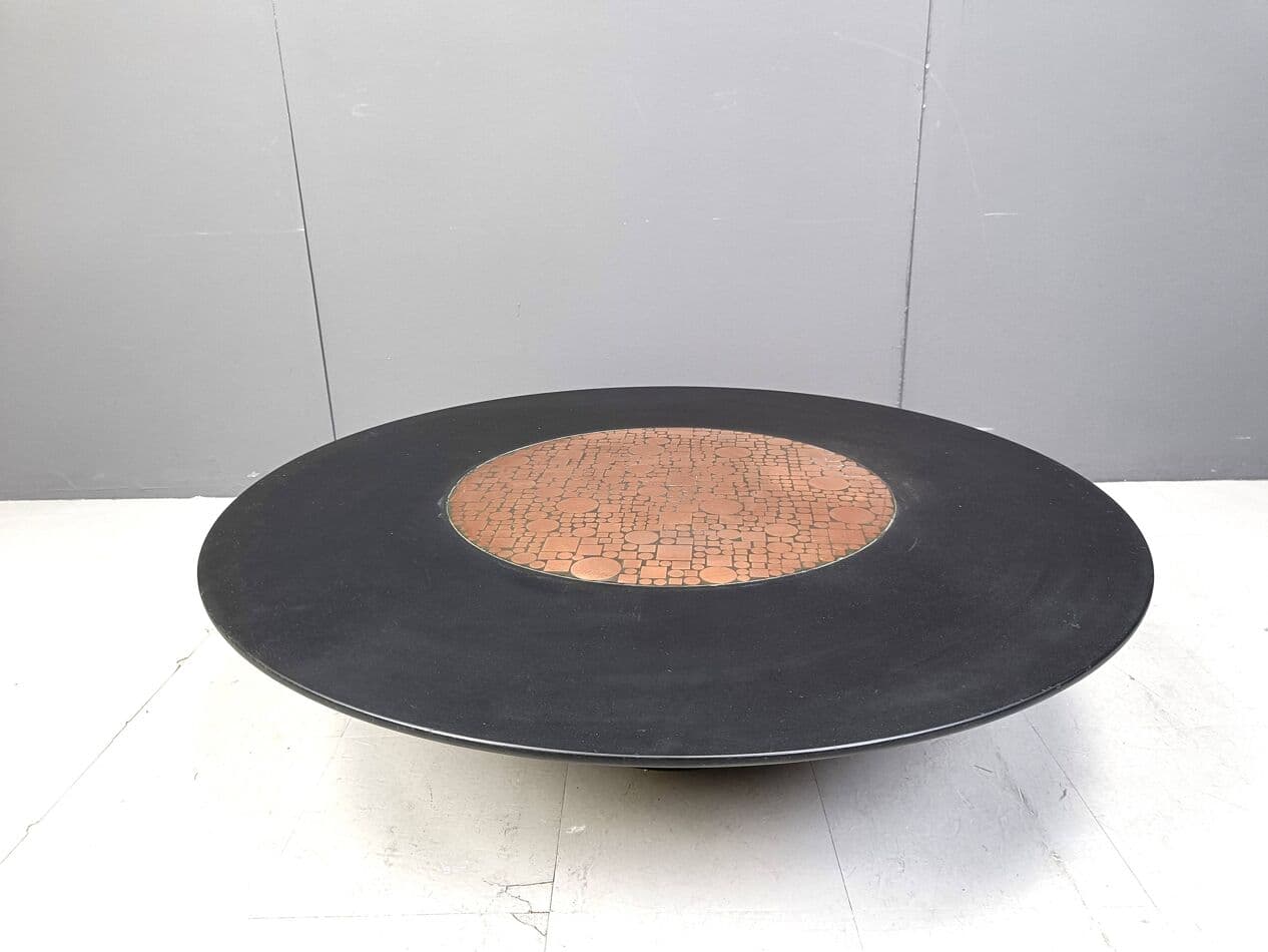 Coffee table, black, wood, copper, by H. Hirche, Rosenthal, Germany, 1970s. - 263915