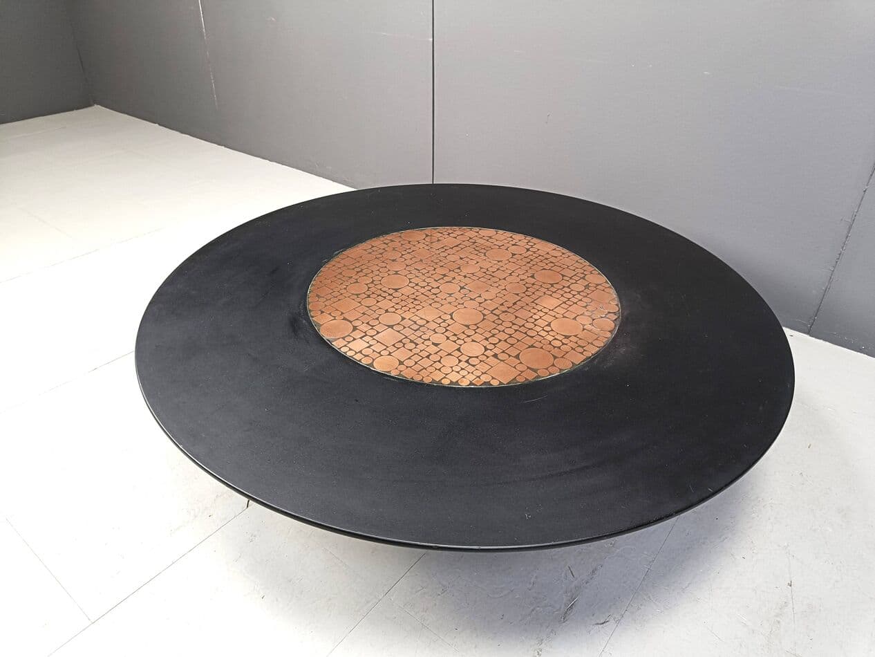 Coffee table, black, wood, copper, by H. Hirche, Rosenthal, Germany, 1970s. - 263919