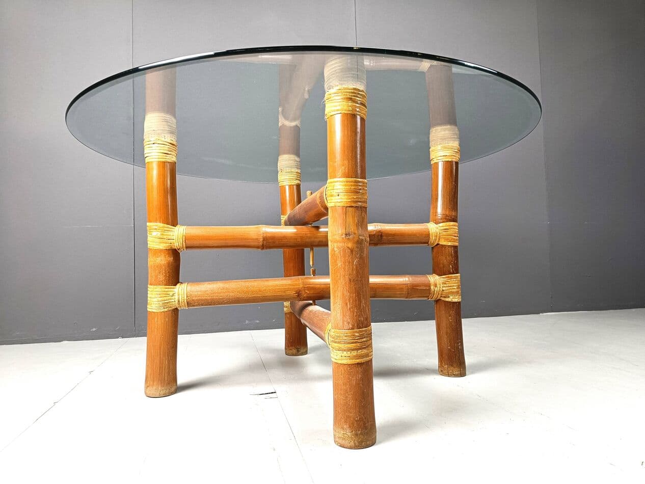 Stół jadalniany okrągły, bambus beżowy, Francja, lata 70. - 263906