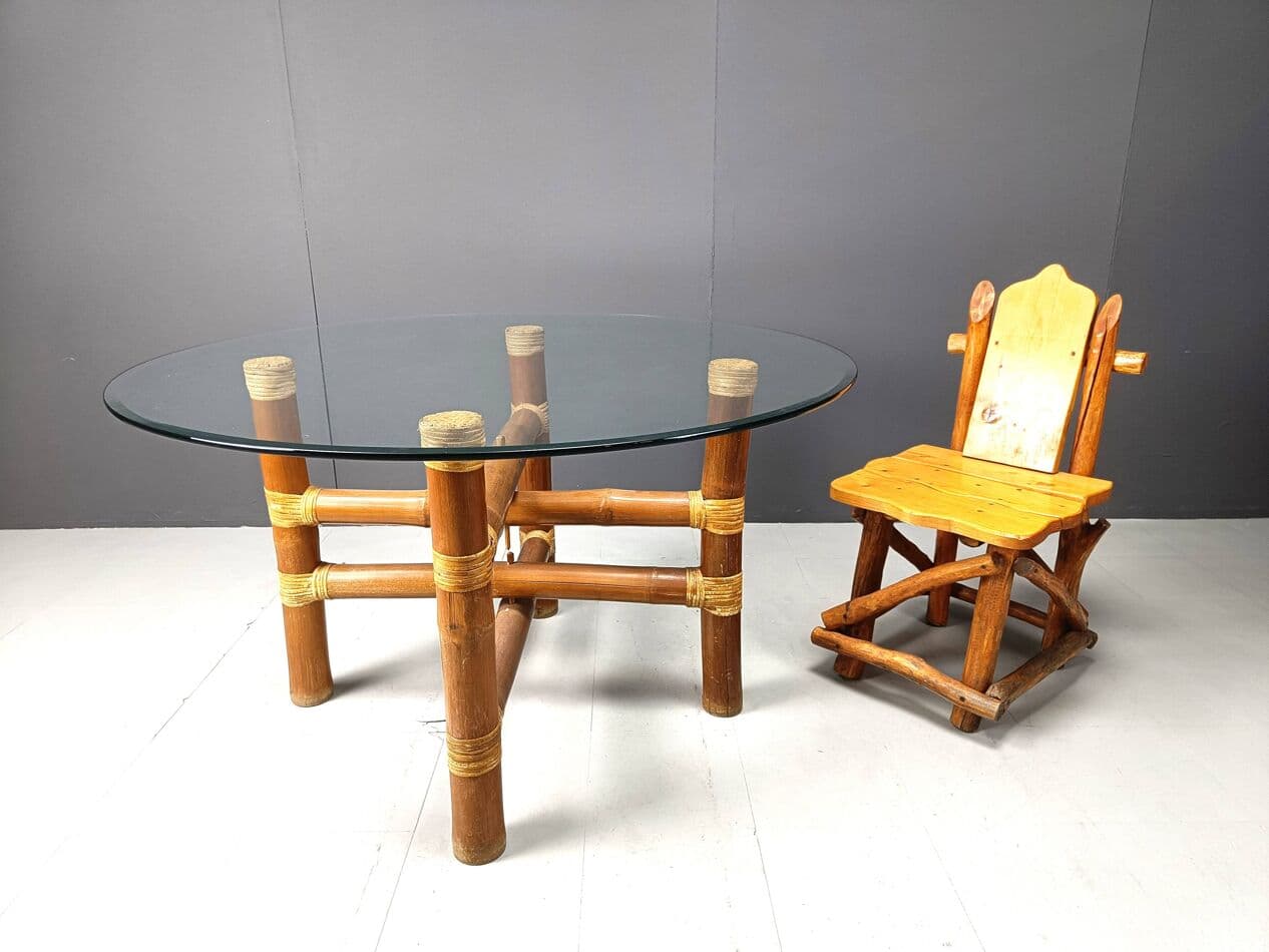 Stół jadalniany okrągły, bambus beżowy, Francja, lata 70. - 263901