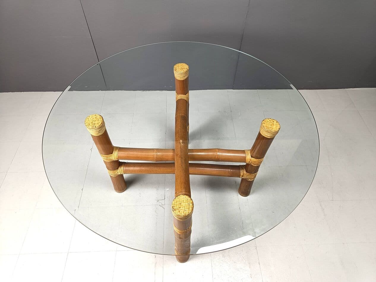 Stół jadalniany okrągły, bambus beżowy, Francja, lata 70. - 263909