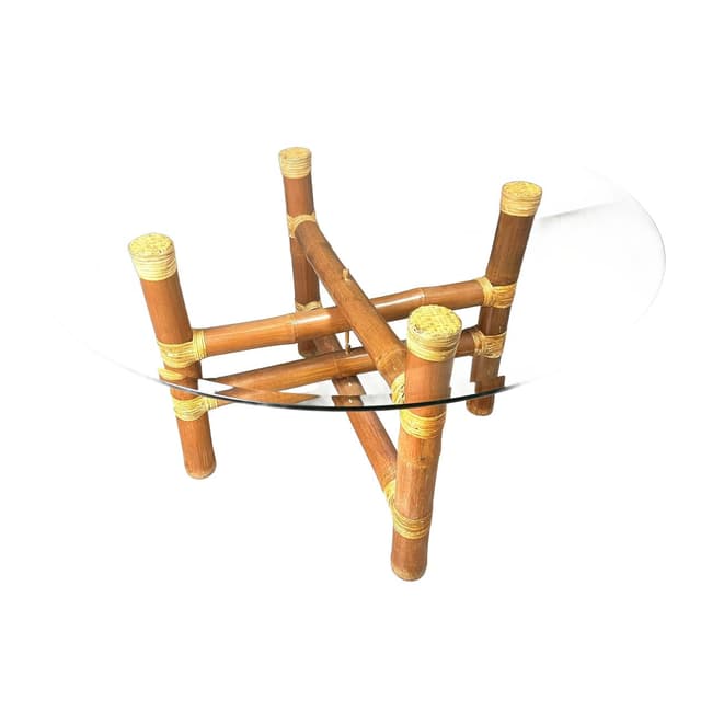 Stół jadalniany okrągły, bambus beżowy, Francja, lata 70. - WYMIARY