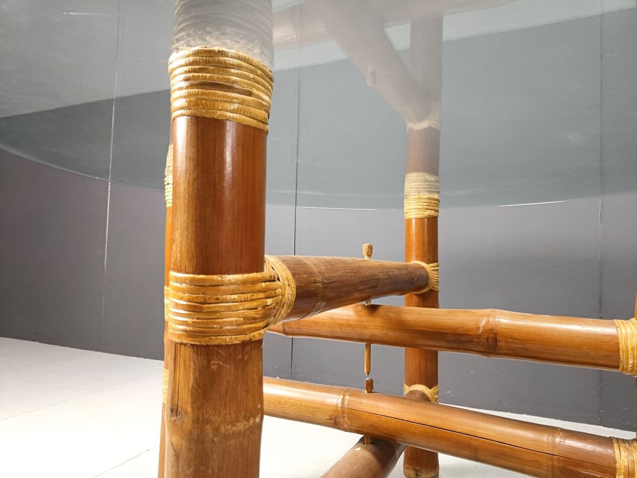 Stół jadalniany okrągły, bambus beżowy, Francja, lata 70. - 263910