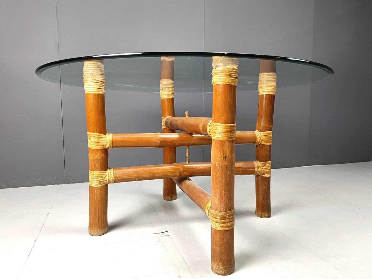 Stół jadalniany okrągły, bambus beżowy, Francja, lata 70. - 263905