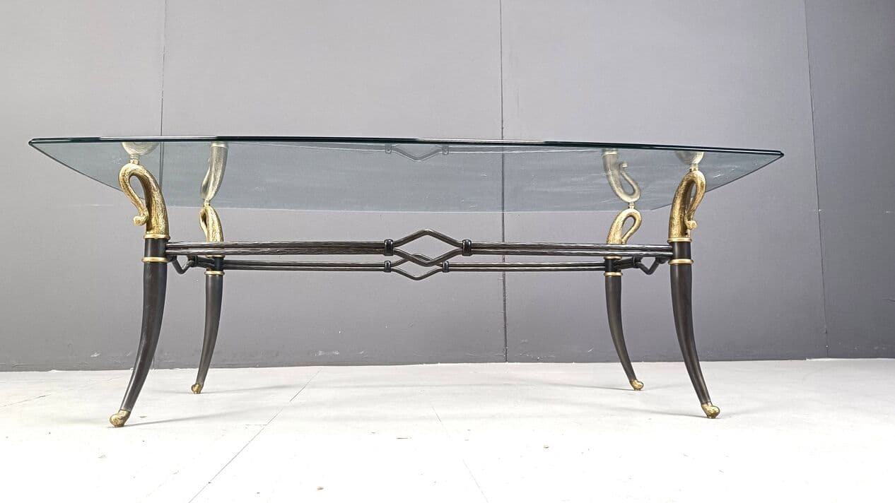 Coffee table Hollywood Regency, gold brass, clear glass, France, 1960s. - 263895