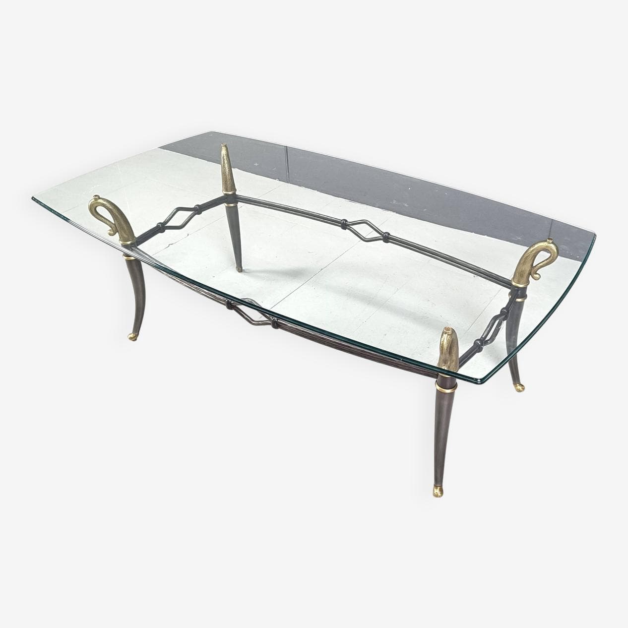 Coffee table Hollywood Regency, gold brass, clear glass, France, 1960s. - 263890