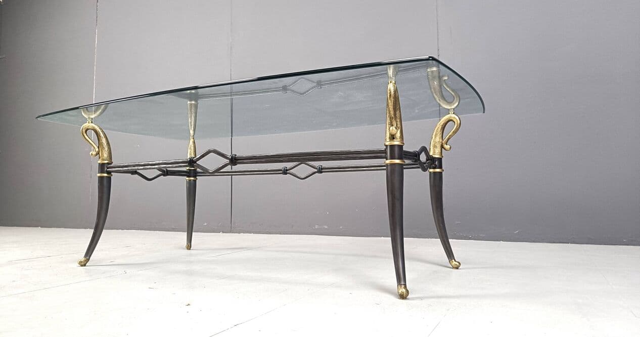Coffee table Hollywood Regency, gold brass, clear glass, France, 1960s. - 263891