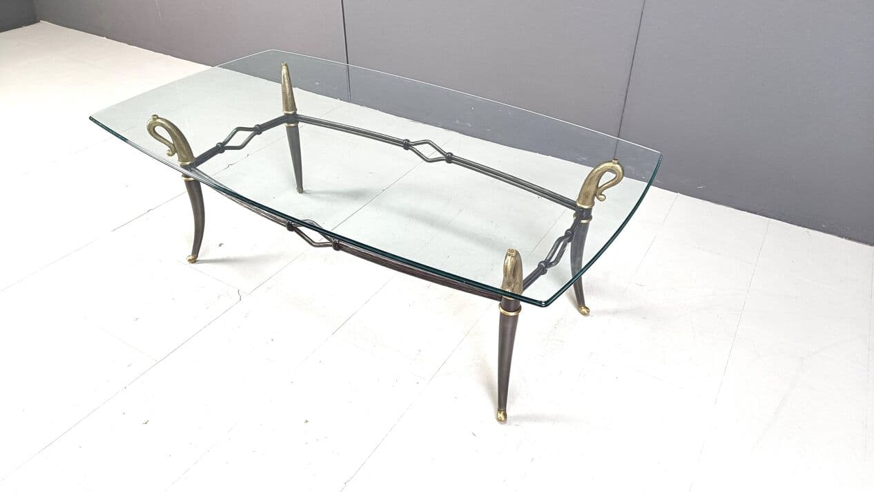 Coffee table Hollywood Regency, gold brass, clear glass, France, 1960s. - 263898