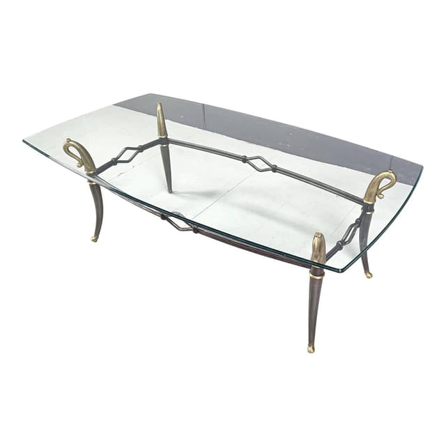 Coffee table Hollywood Regency, gold brass, clear glass, France, 1960s. - DIMENSION