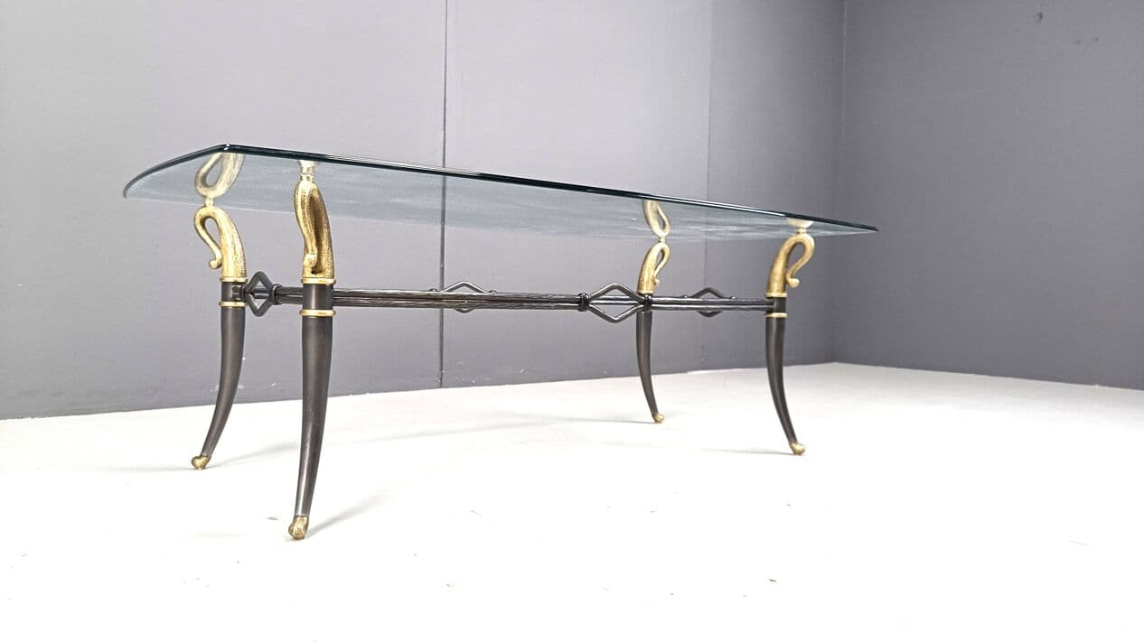 Coffee table Hollywood Regency, gold brass, clear glass, France, 1960s. - 263897