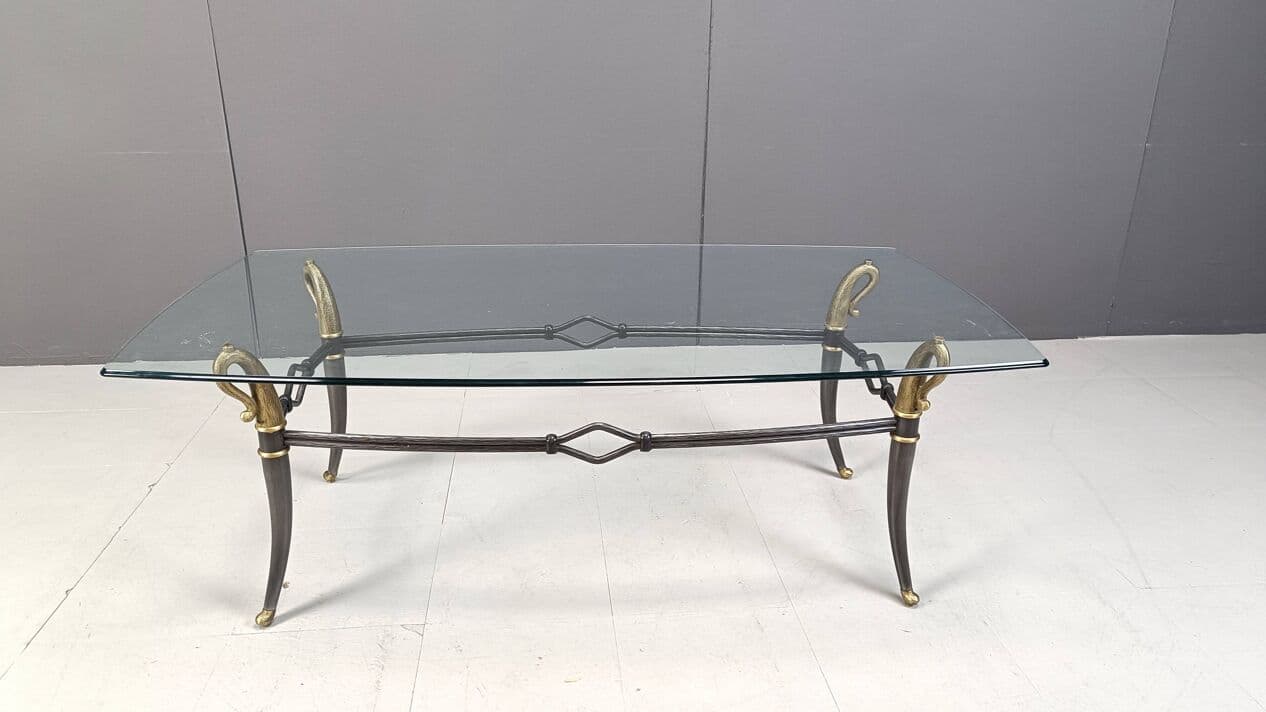 Coffee table Hollywood Regency, gold brass, clear glass, France, 1960s. - 263893