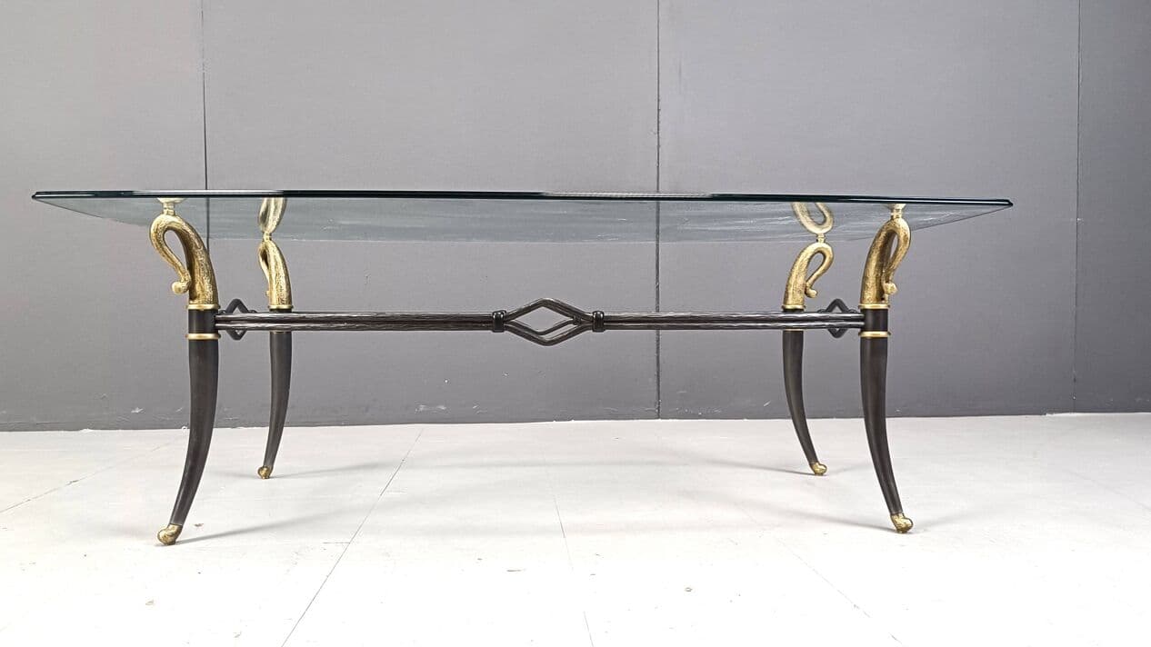 Coffee table Hollywood Regency, gold brass, clear glass, France, 1960s. - 263894