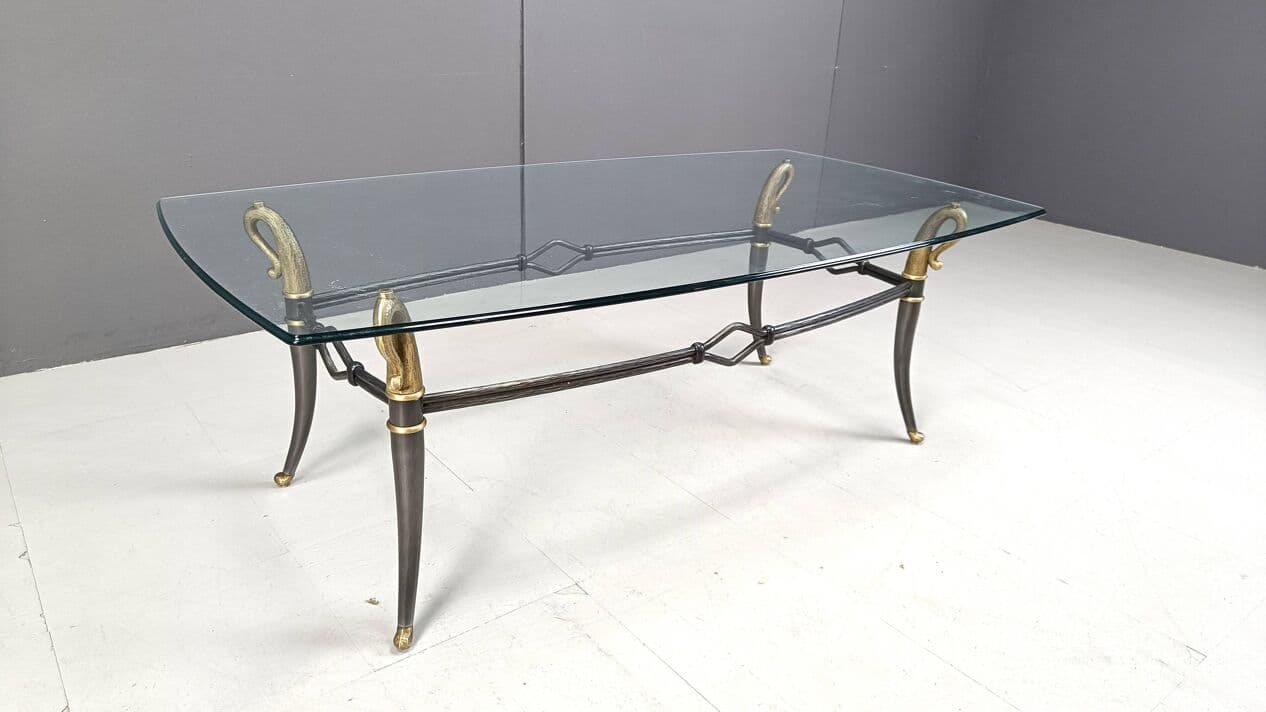 Coffee table Hollywood Regency, gold brass, clear glass, France, 1960s. - 263896