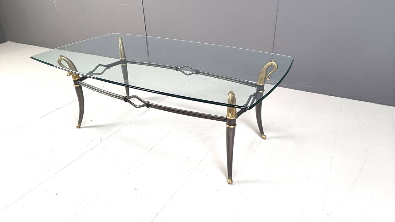 Coffee table Hollywood Regency, gold brass, clear glass, France, 1960s. - 263889