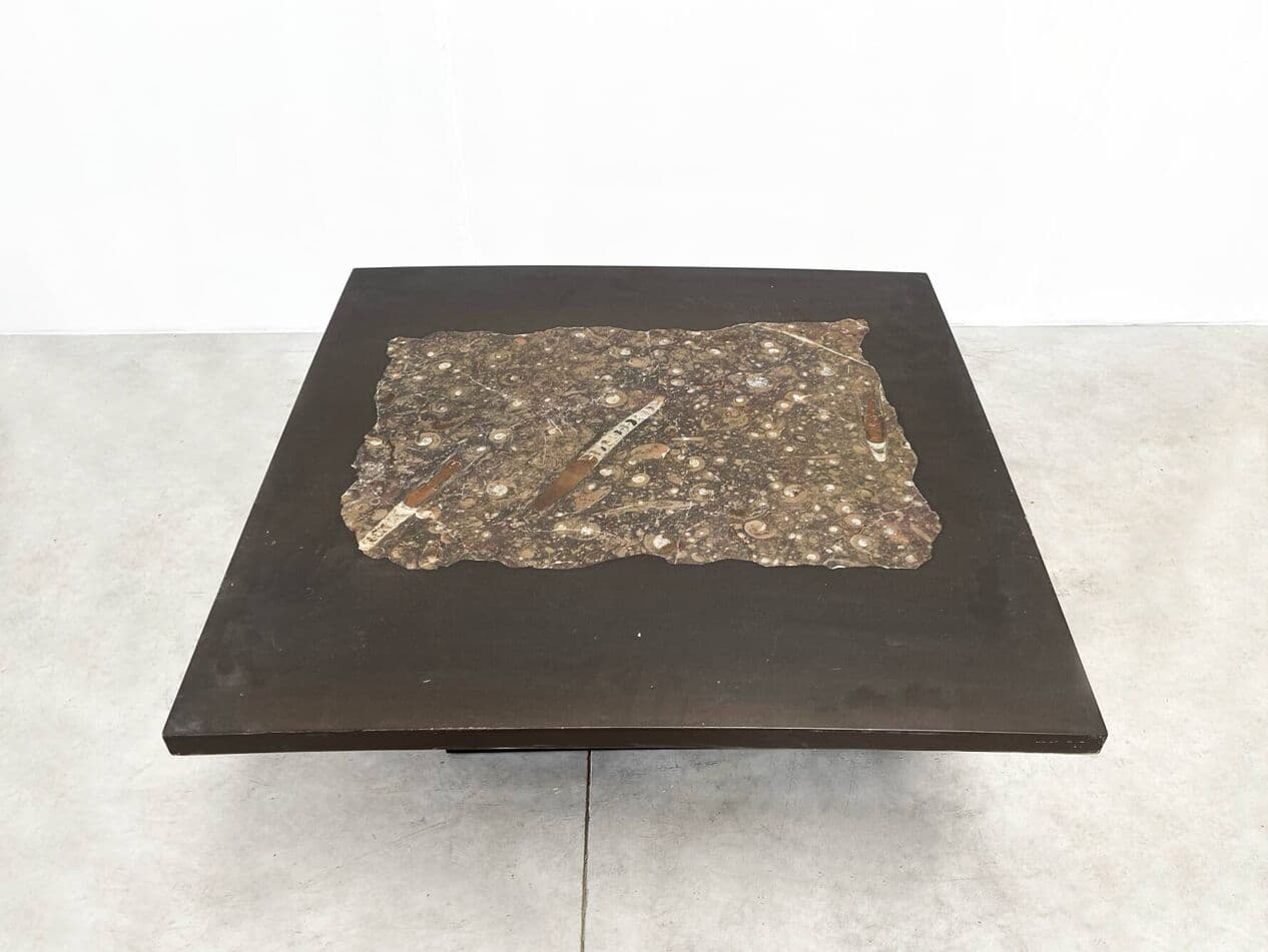 Coffee table, graphite, stone, wood, by E. Allemeersch, Belgium, 1970s. - 263874