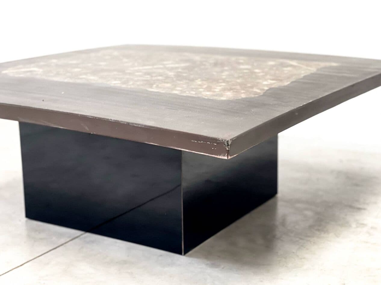 Coffee table, graphite, stone, wood, by E. Allemeersch, Belgium, 1970s. - 263877