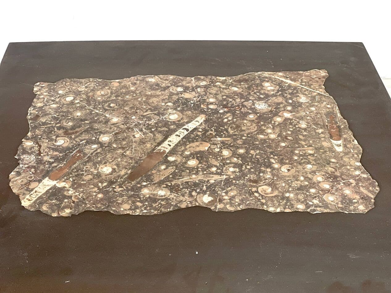 Coffee table, graphite, stone, wood, by E. Allemeersch, Belgium, 1970s. - 263873