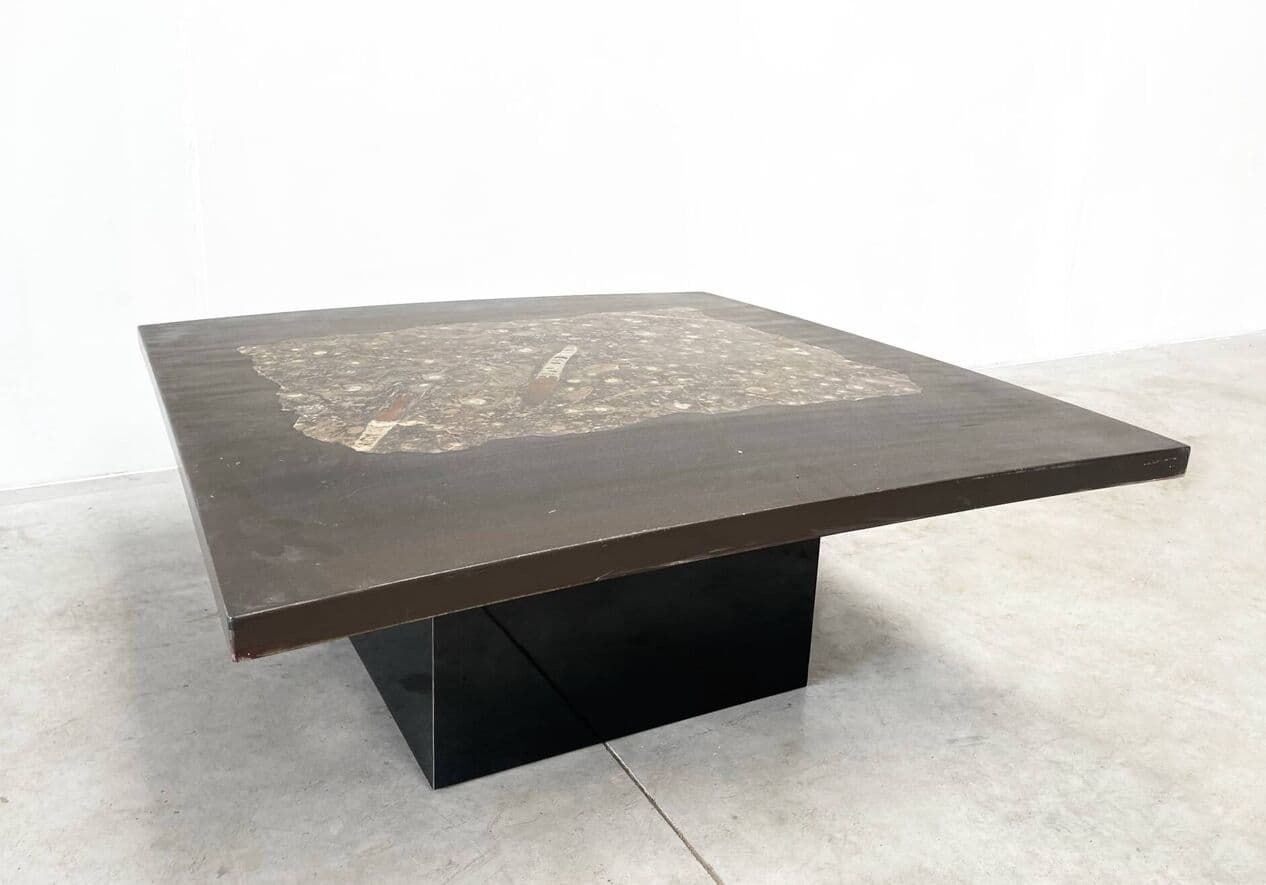 Coffee table, graphite, stone, wood, by E. Allemeersch, Belgium, 1970s. - 263875