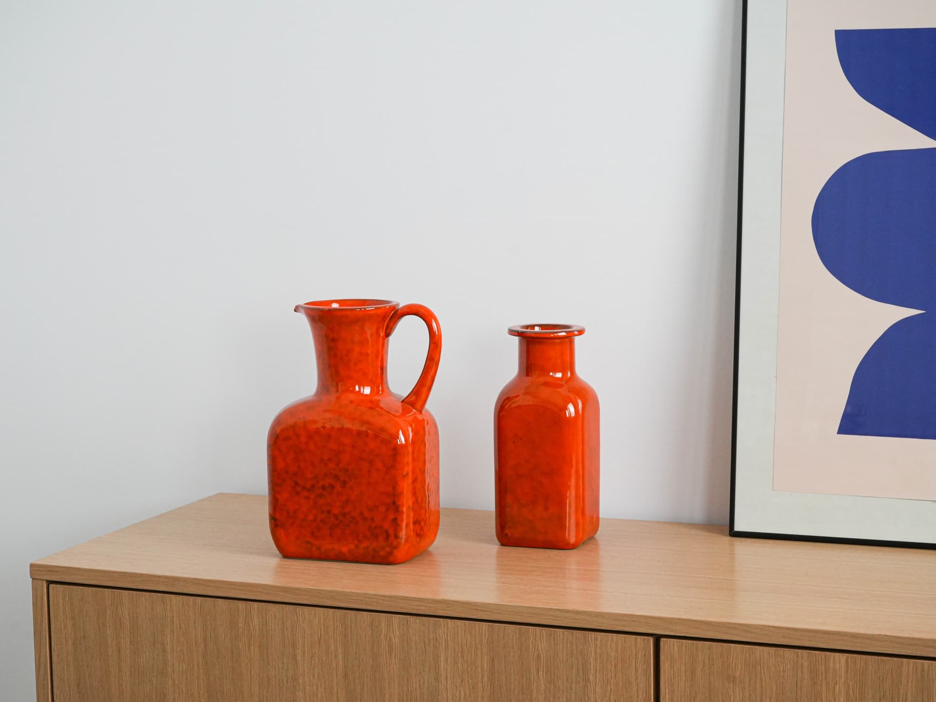 Wazon geometryczny, czerwony, ceramika, Włochy, lata 60. - 262514