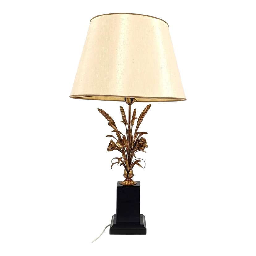 Lampa stołowa, snop zboża, metal złoty, Włochy, lata 60.