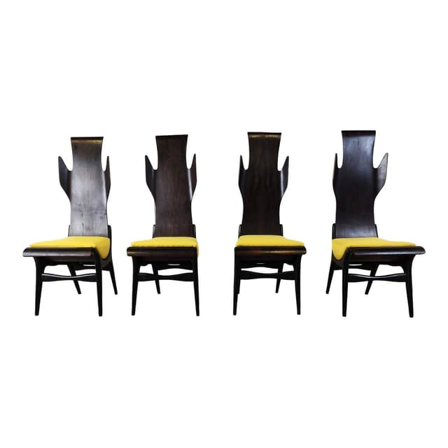 Set of Four Chairs Flame, brown rosewood, mustard fabric, by D. Latorre, Pozzi i Verga, Italy, 1950s. - DIMENSION