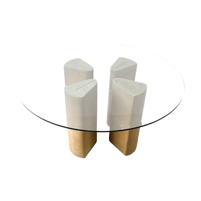 Stół jadalniany, beżowy, kamień, szkło, Belgia, lata 70. - WYMIARY