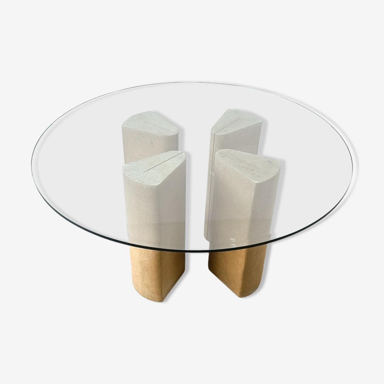 Stół jadalniany, beżowy, kamień, szkło, Belgia, lata 70. - 263812