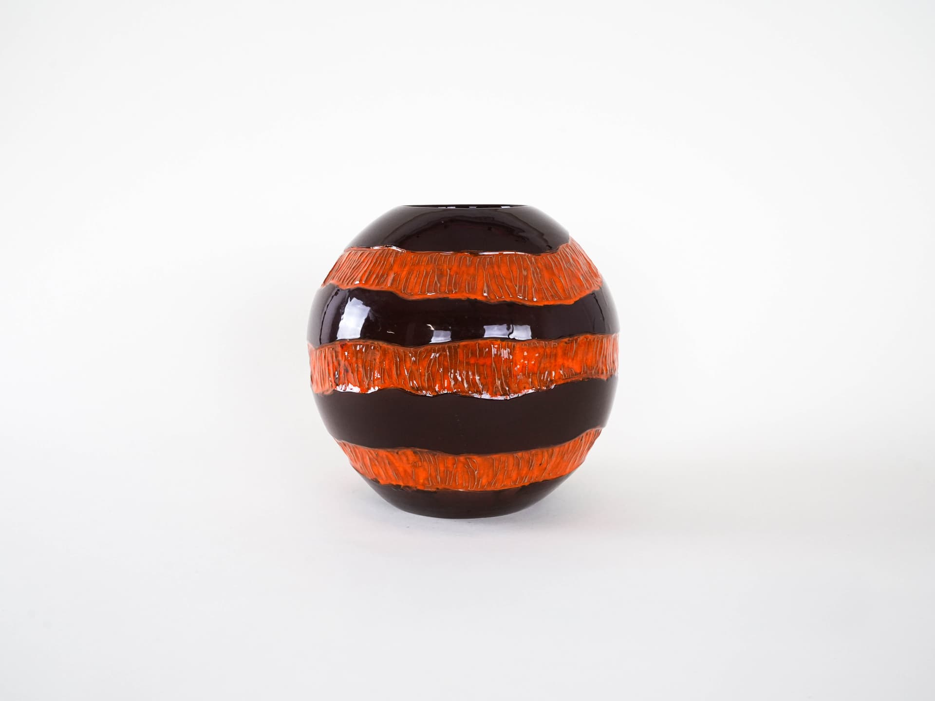 Wazon, brązowy pomarańczowy, ceramika, Włochy, lata 60. - 262523