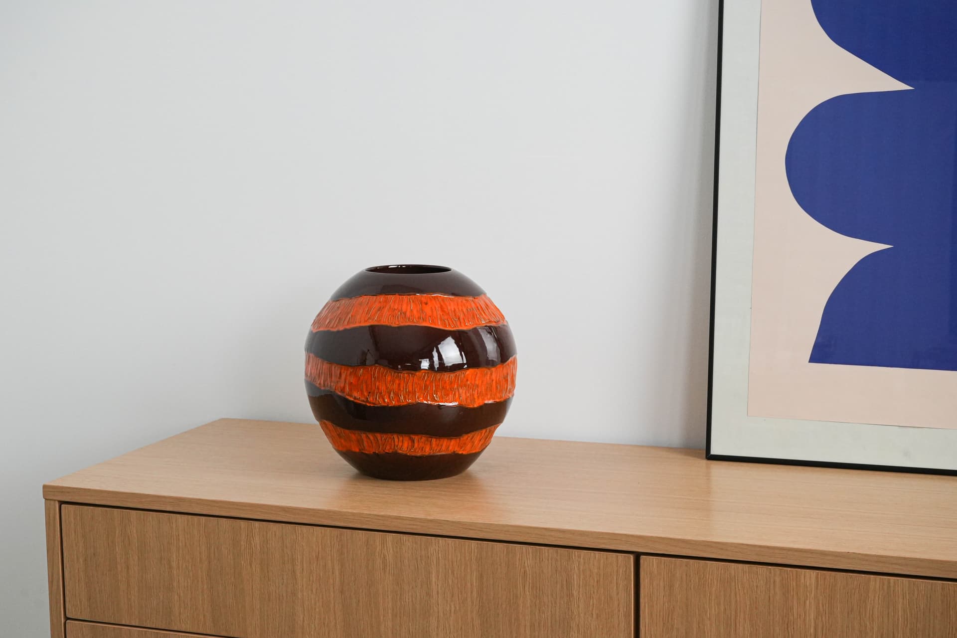 Wazon, brązowy pomarańczowy, ceramika, Włochy, lata 60. - 262527