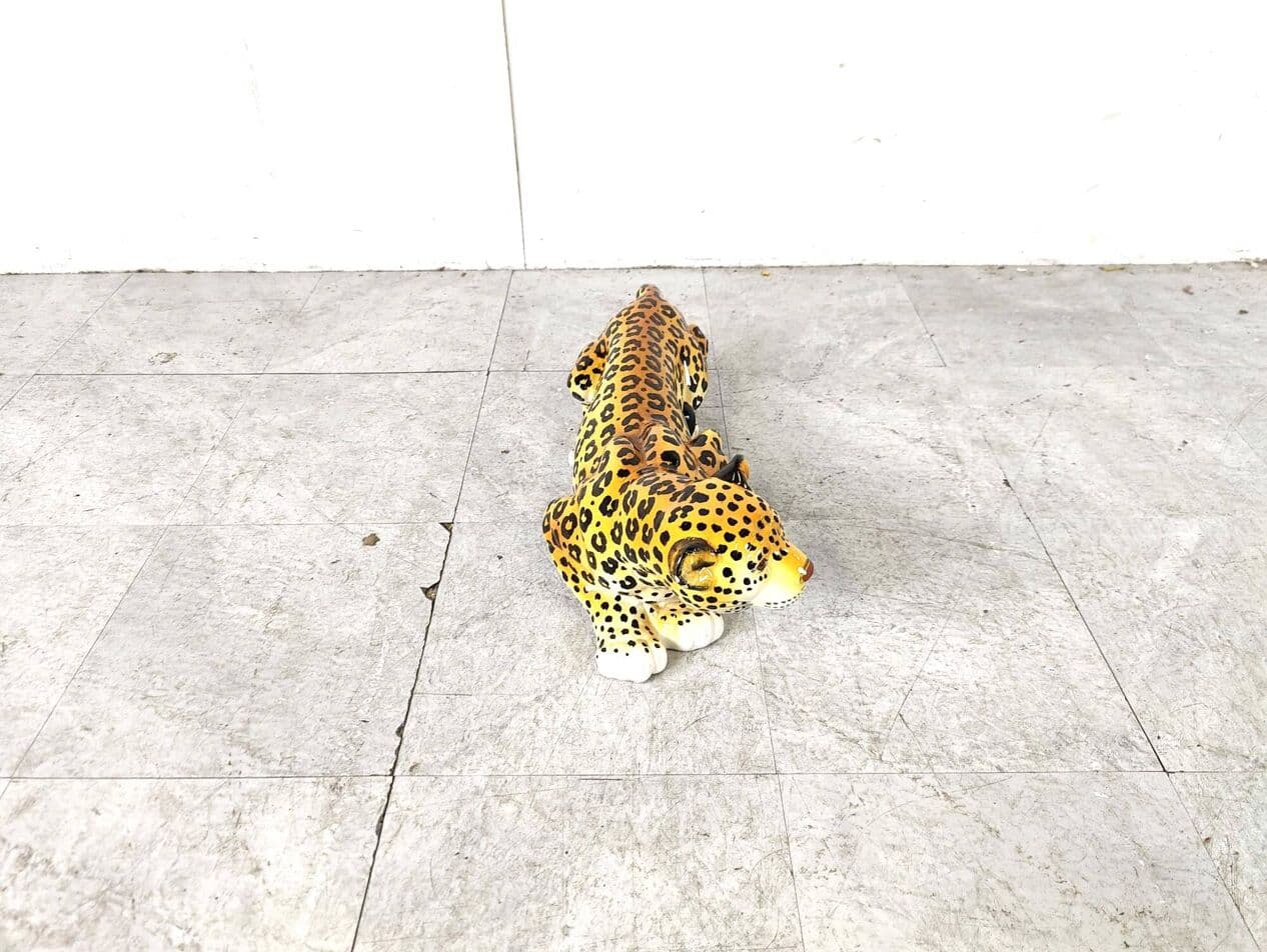 Figurka lamparta, pomarańczowy, ceramika, Włochy, lata 60. - 263803