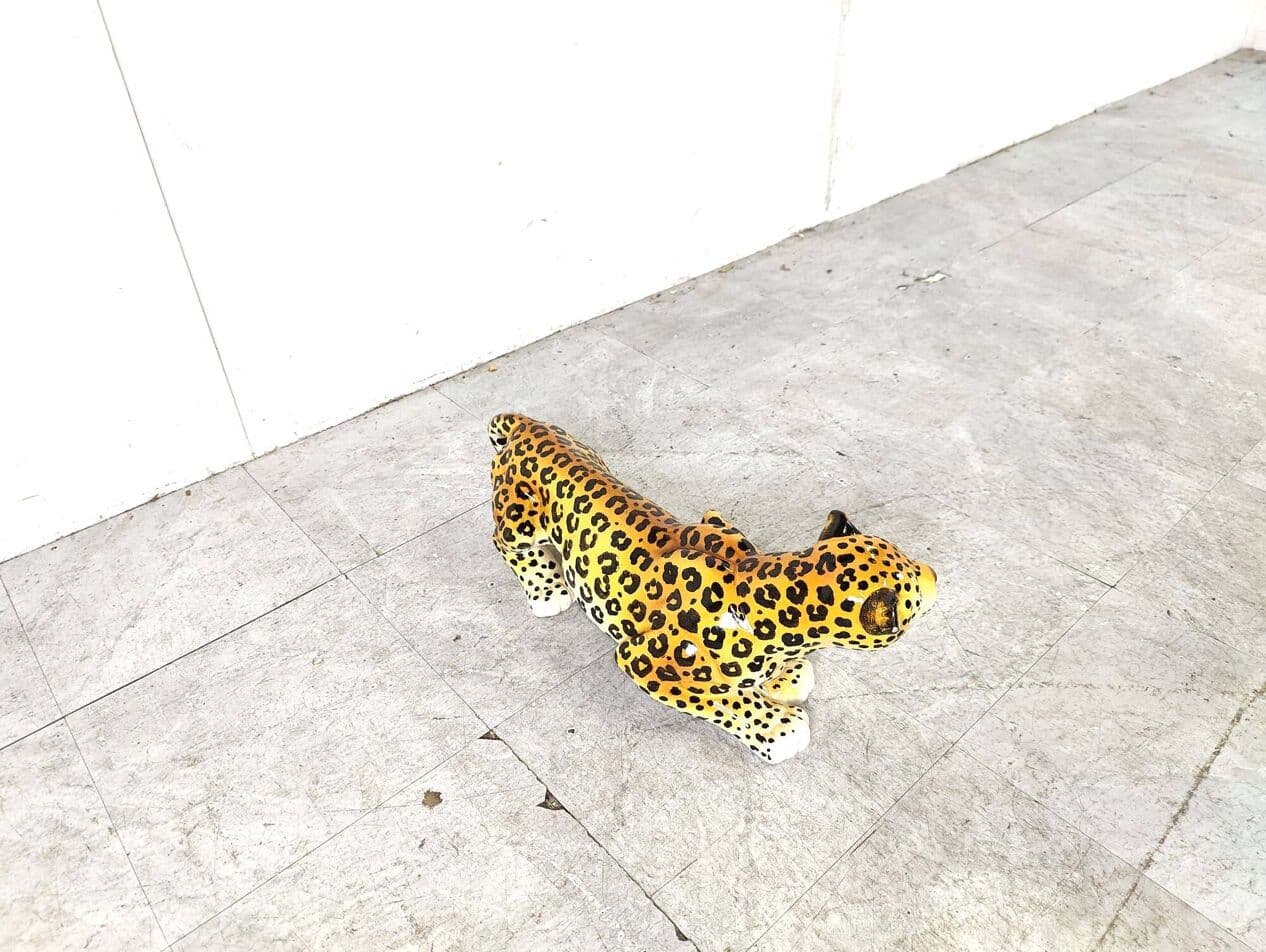 Figurka lamparta, pomarańczowy, ceramika, Włochy, lata 60. - 263801